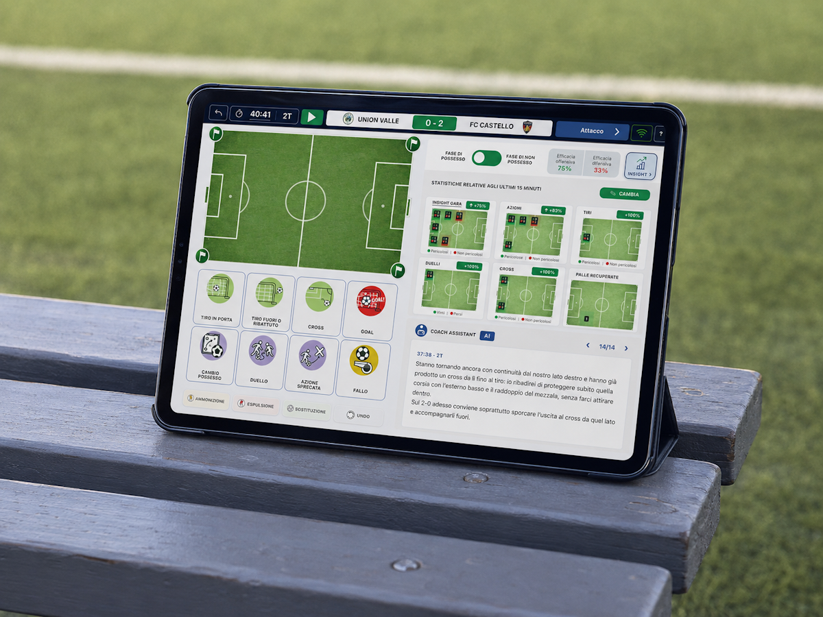 Tablet with the app at the side of the pitch